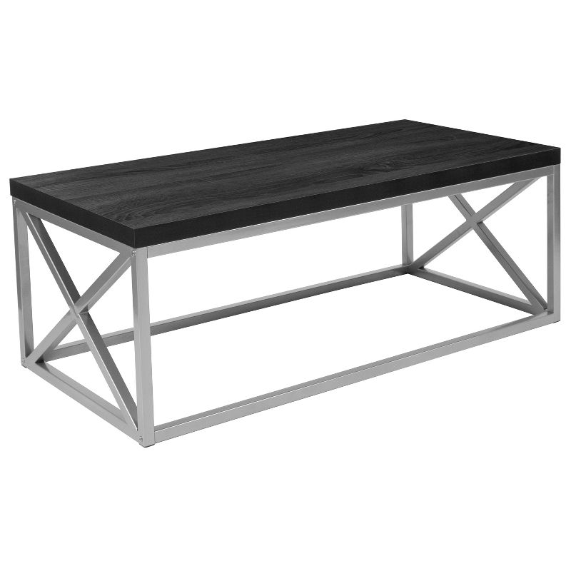Emma and Oliver Black Coffee Table with Silver Finish Frame
