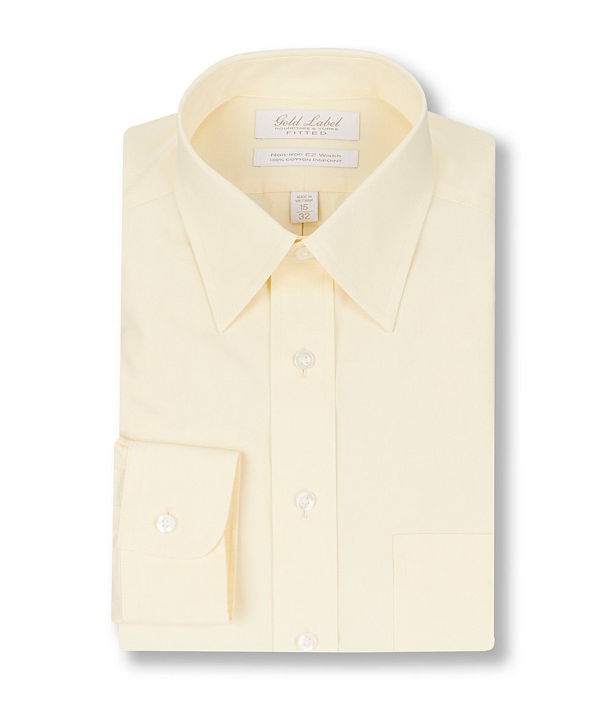 Gold Label Roundtree & Yorke Non-Iron Fitted Point-Collar Solid Dress Shirt