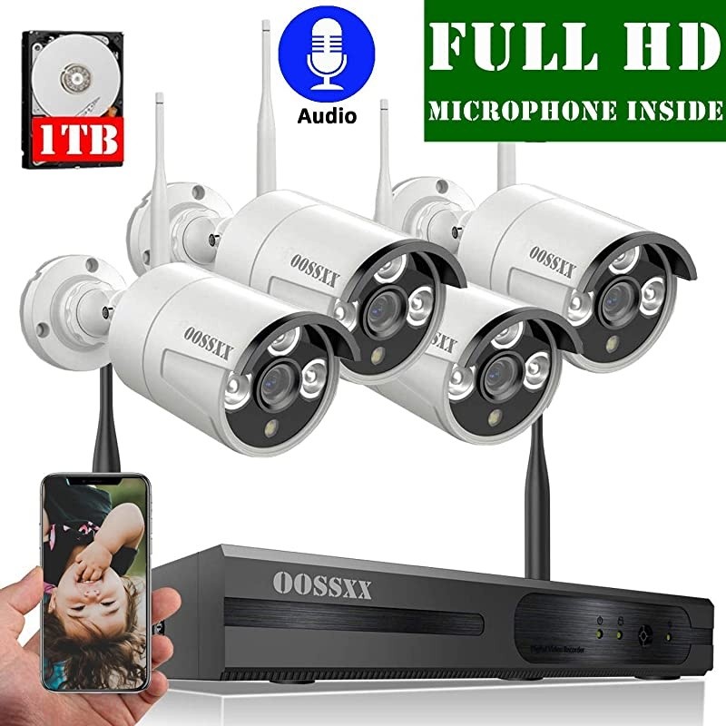 Security Camera System, Surveillance NVR Kits with 1TB Hard Drive, 8CH 4Pcs 1080P WiFi Security Cameras Home and Outdoor with One-Way Audio, Waterproof, Night Vision