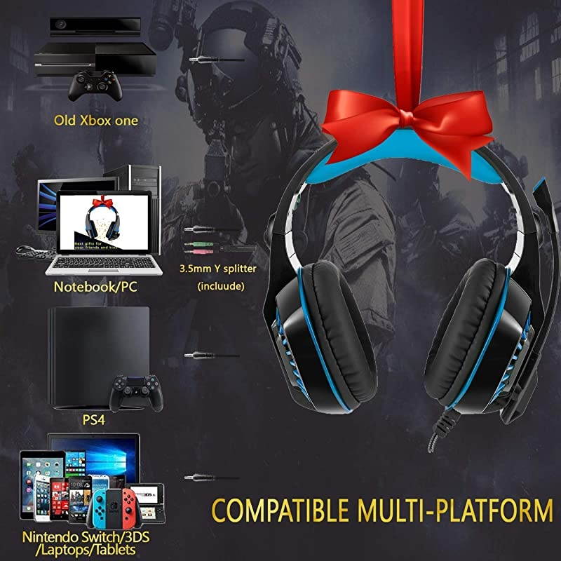 Headset for Xbox OnePS4PCLaptopTablet with MicPro Over Ear HeadphonesNoise CancelingUSB Led LightStereo Bass Surround for KidsMacSmartphones
