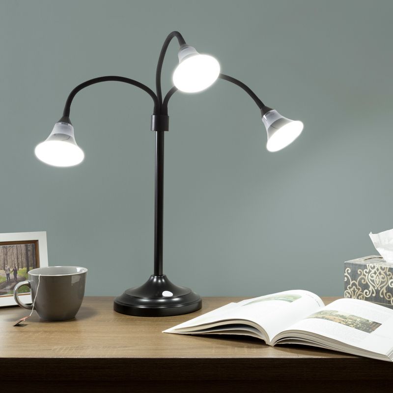 3 Head Desk Lamp Black (Includes LED Light Bulb) - Yorkshire Home