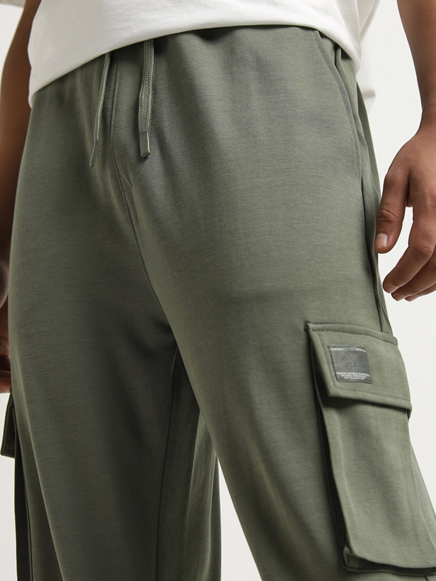 Studiofit by Westside Olive Cargo-Style Mid-Rise Relaxed-Fit Pants
