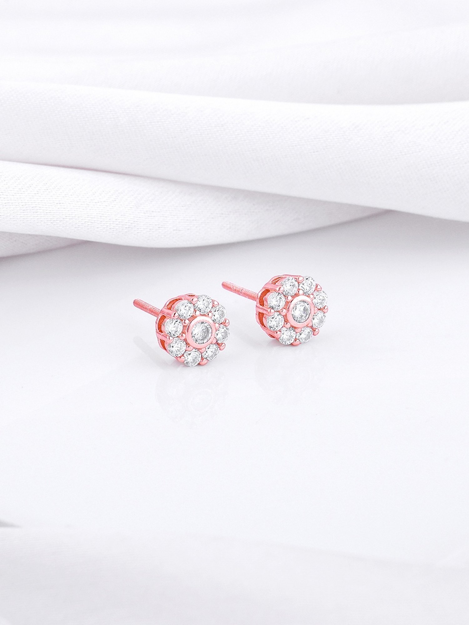 GIVA 92.5 Sterling Silver Rose Gold Zircon Eclipse Stud Earrings