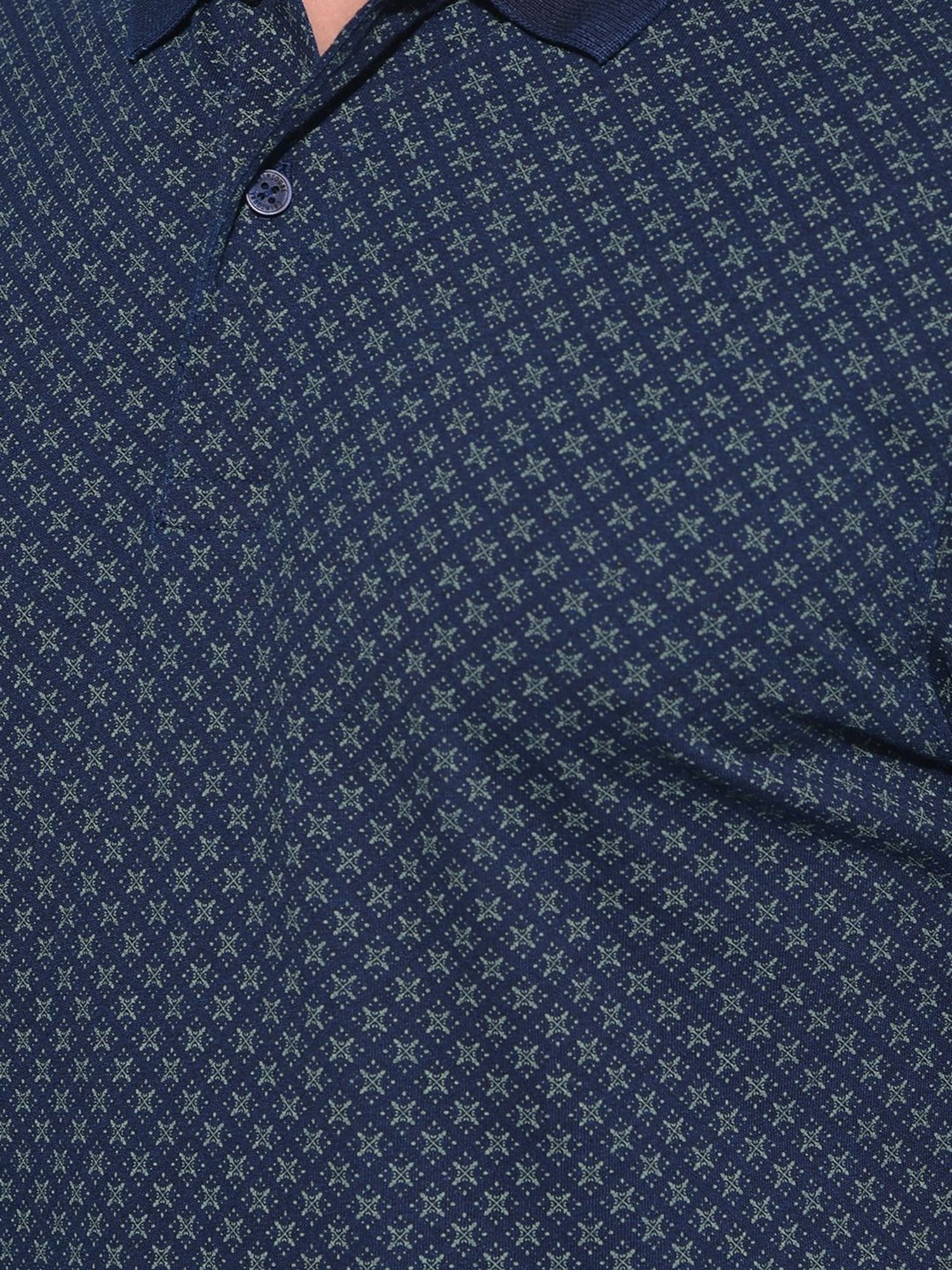 Crimsoune Club Navy Blue Cotton Slim Fit Printed Polo T-Shirt