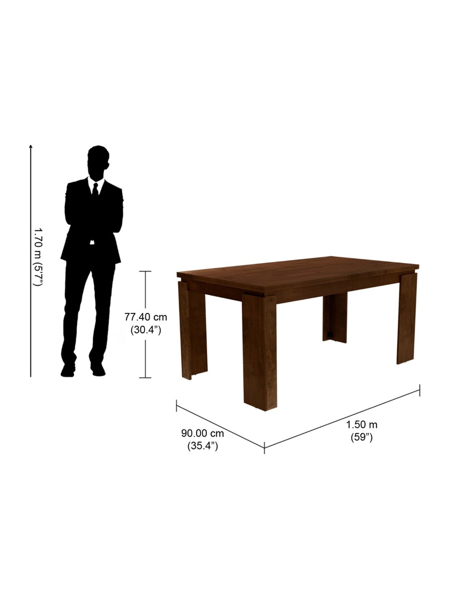 Godrej Interio Holly Dark Brown Rubber Wood 6 Seater Rectangular Dining Table