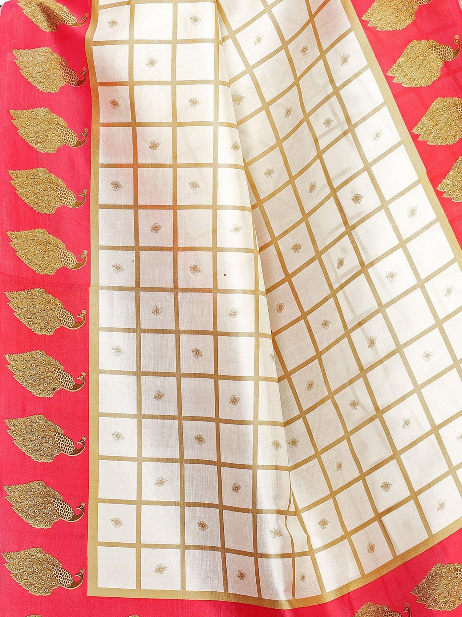 KSUT Red & Beige Check Saree With Blouse