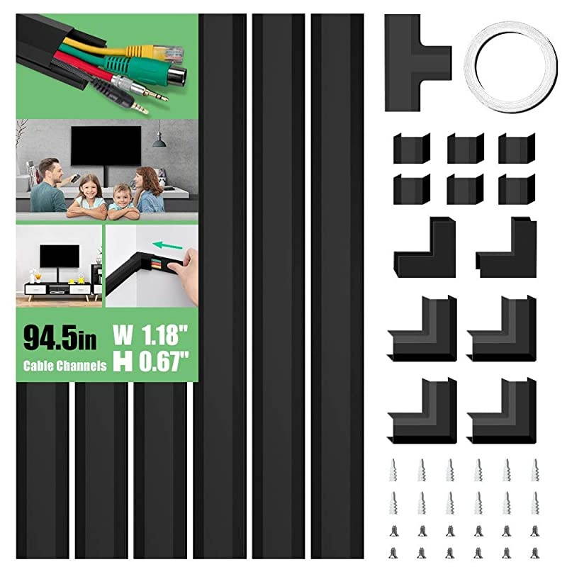 Concealer PVC Cord Cover 945in Paintable Cord Hider to Hide Wires for TV and Computers in Home Office 6X L1575in W118in H067in CC02 Black