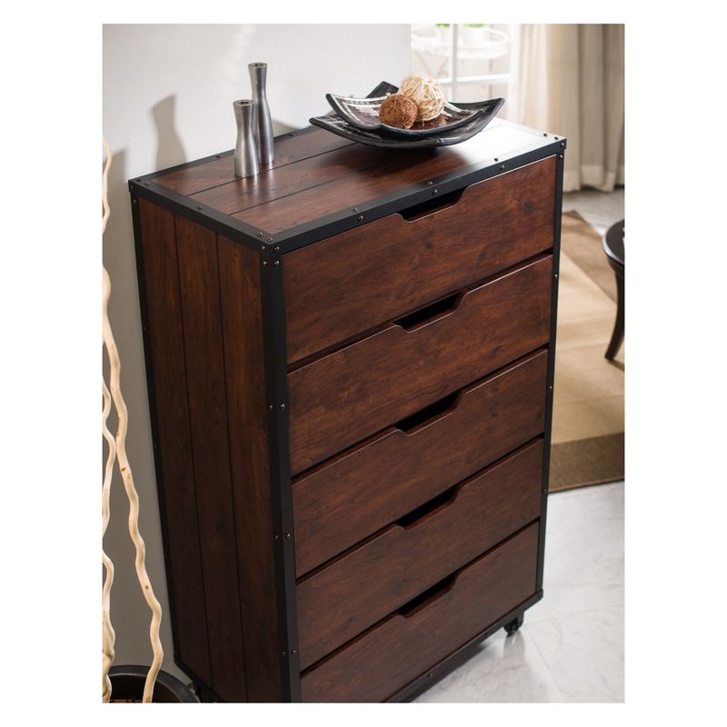 Owen 5 Drawer Chest Vintage Walnut/Black - miBasics