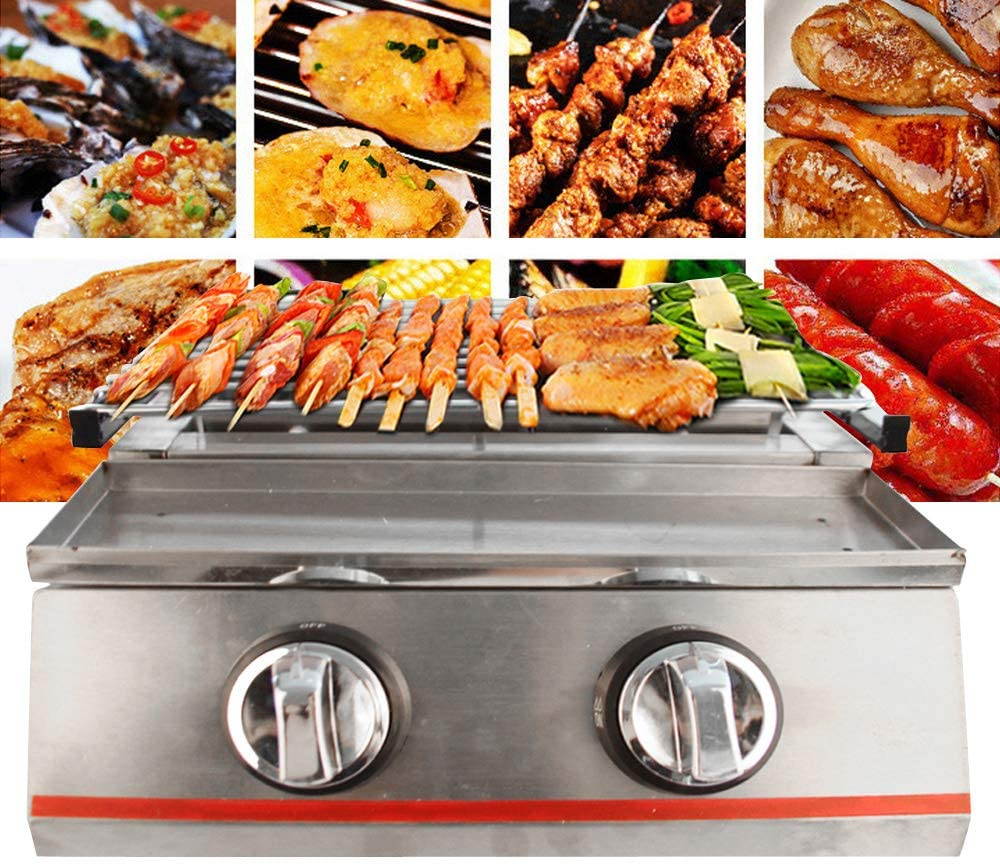 LOYALHEARTDY Small 2-head Stainless Steel Silver Gas Smokeless Grill Non-stick Pan with Steel Lid