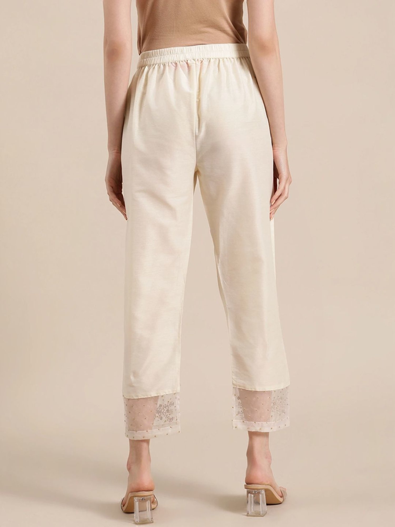 Varanga Off-White Embellished Crop Pants