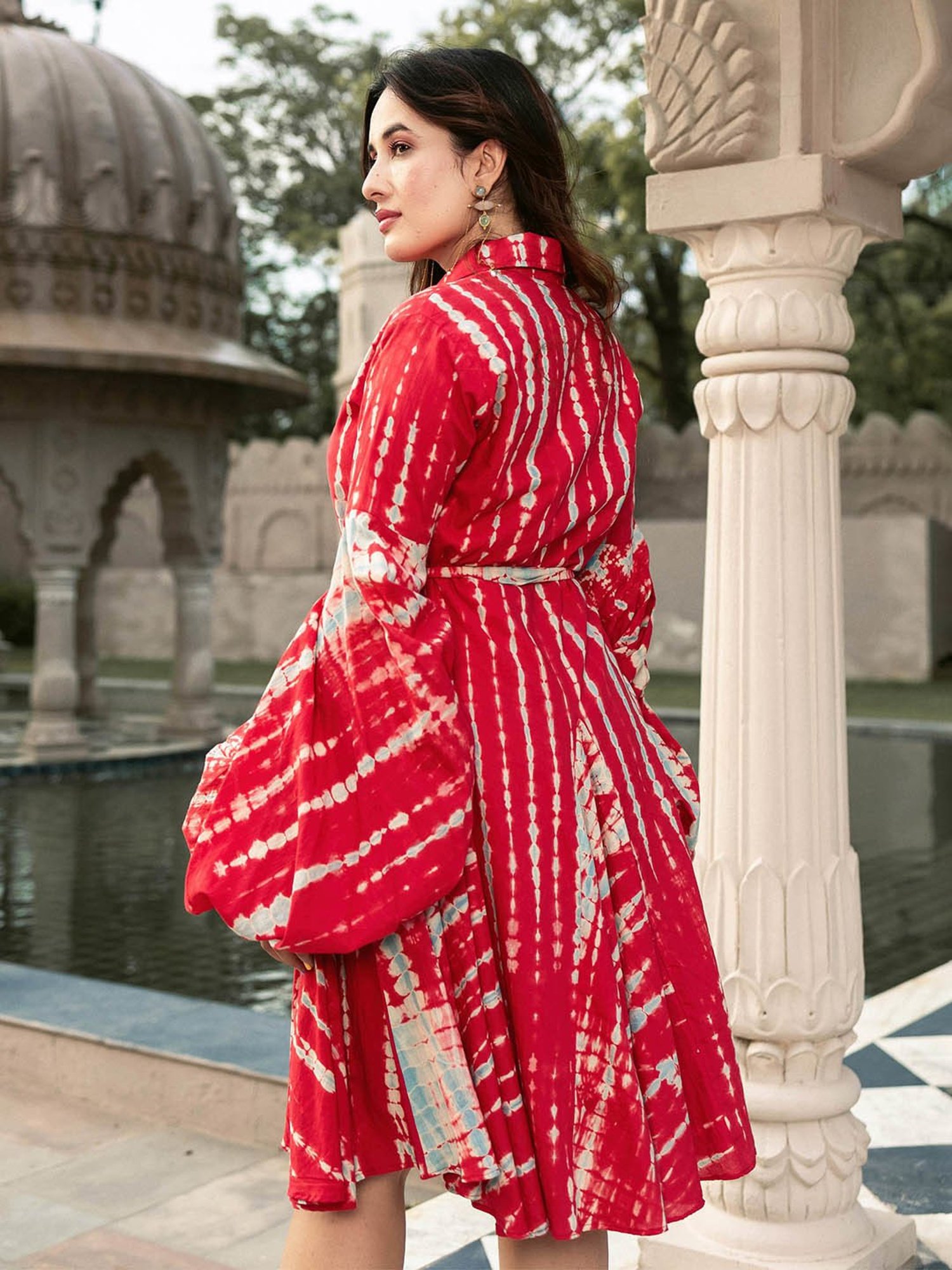 AACHHO Red Surkh Shibori Cotton Dress
