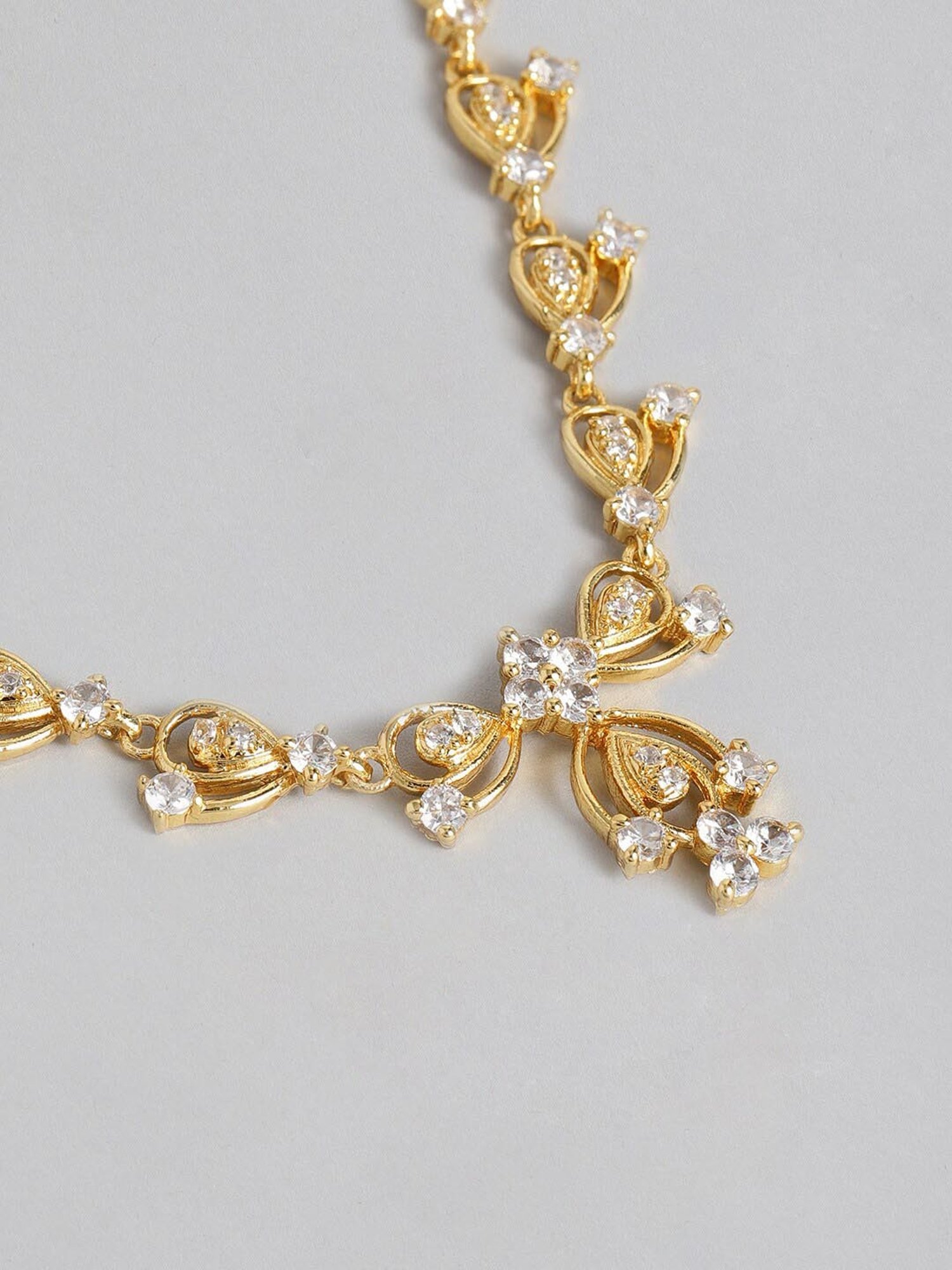 Estele Gold-Plated White CZ Bow Tie Continuity Necklace & Earring Set for Women