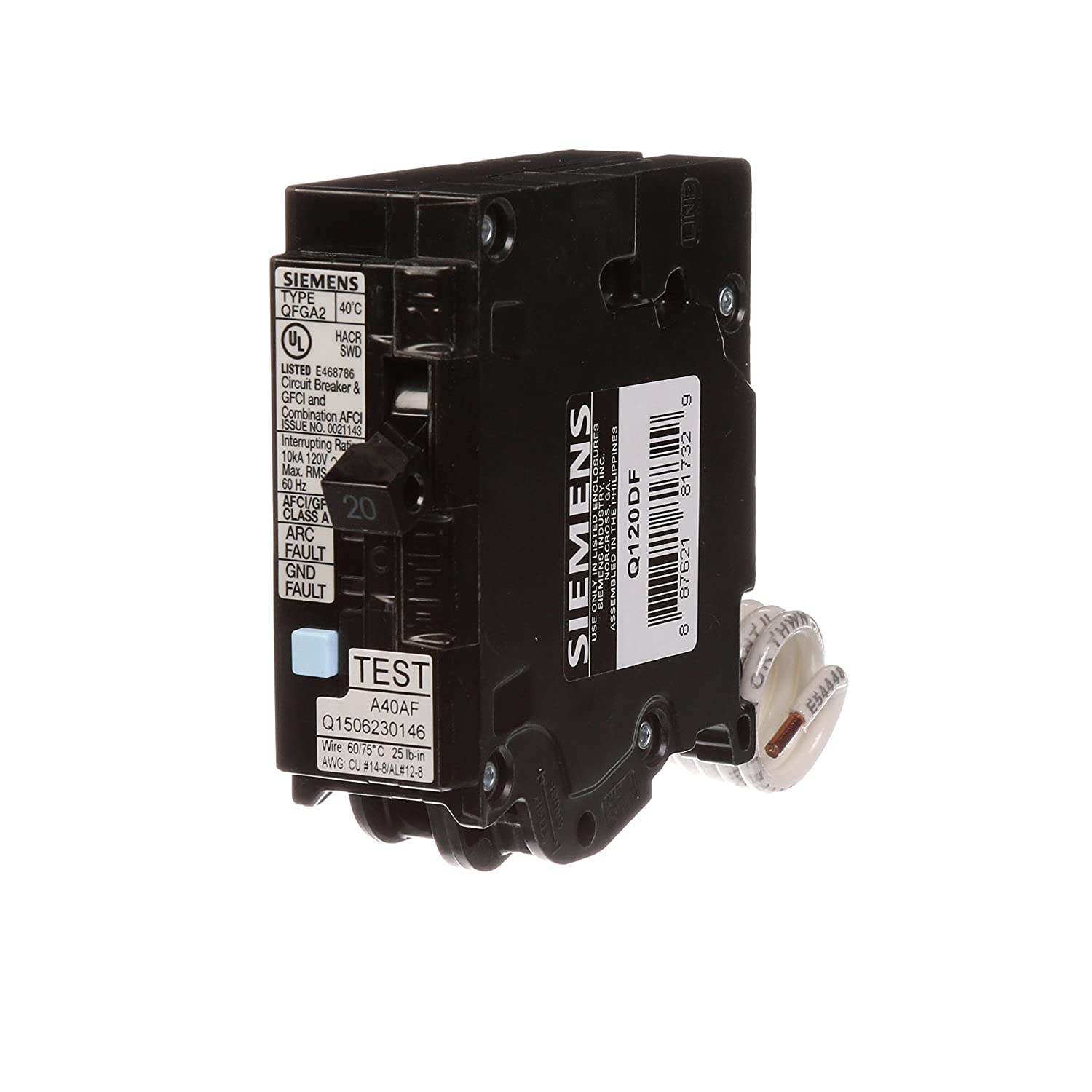 Siemens Q120DF  20-Amp Afci/Gfci Dual Function Circuit Breaker, Plug on Load Center Style
