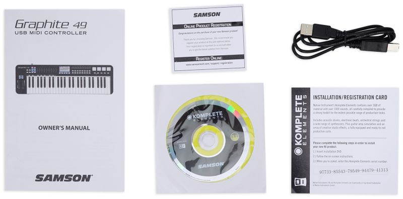 Samson Graphite 49 Key USB MIDI DJ Keyboard Controller w/Fader/Pads+Headphones