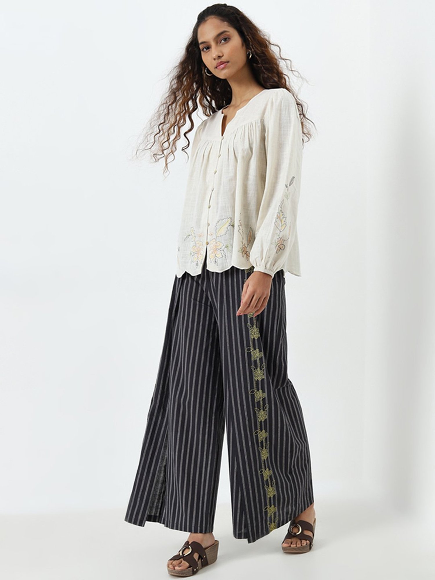 Bombay Paisley by Westside Off-White Floral Embroidered Cotton Blouse