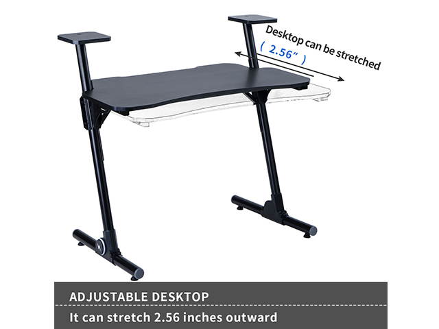 Home Office Gaming Desk Computer Desk Z-Shaped PC Desk Workstation with Carbon Fiber Surface and Headphone Hook,Black,GT21