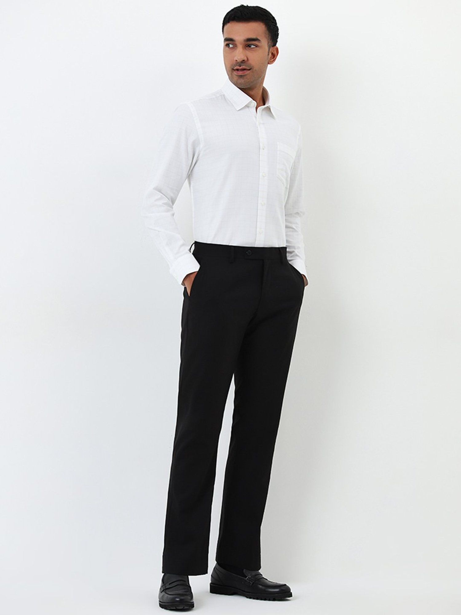 WES Formals by Westside White Checkered Slim-Fit Cotton Shirt