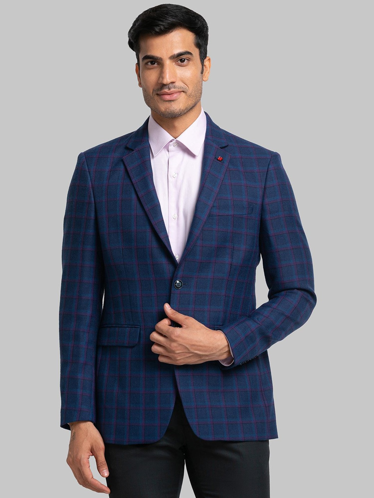 Raymond Blue Regular Fit Checks Blazer