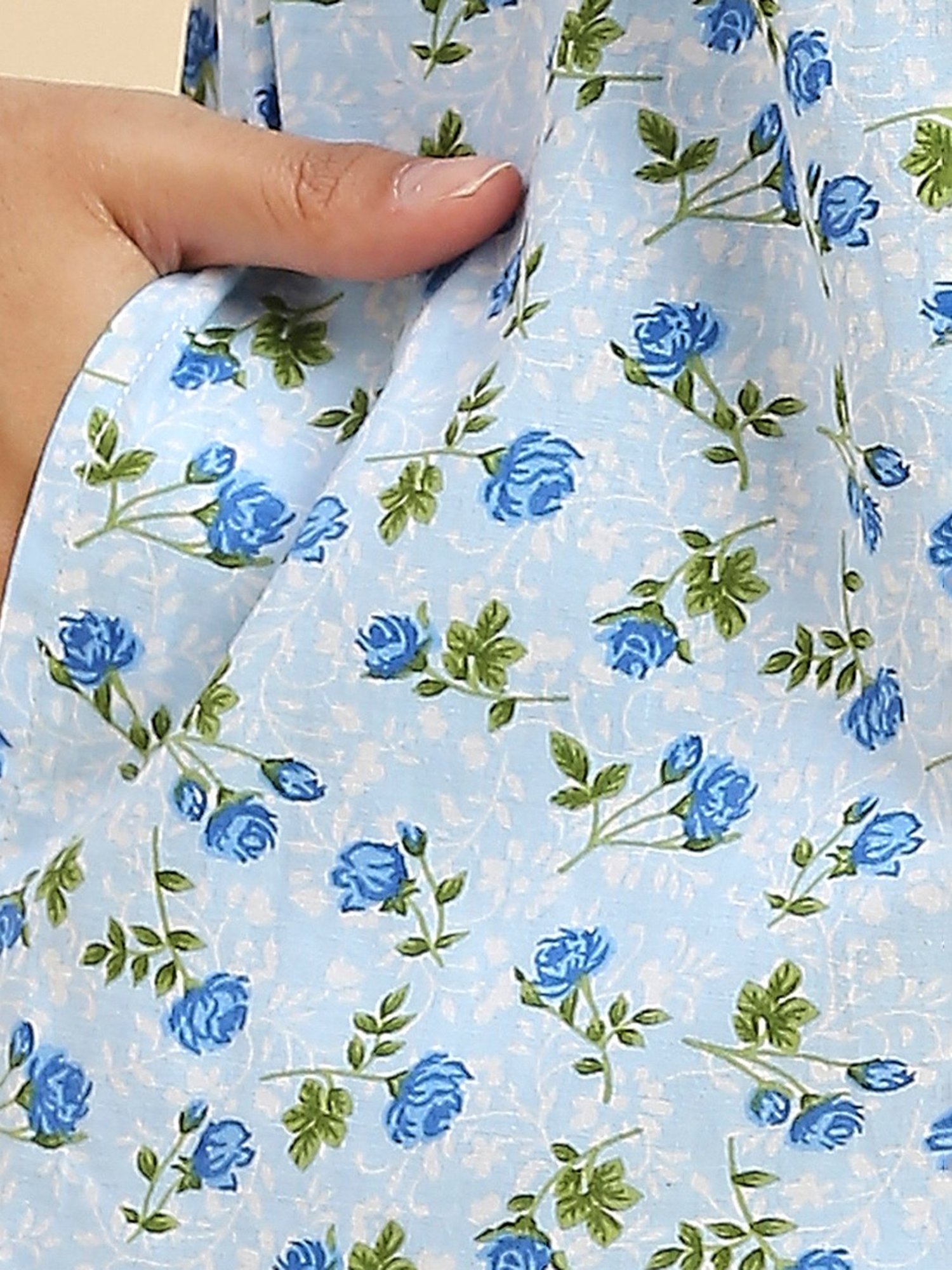 MomToBe Blue Cotton Floral Print Feeding Nighty