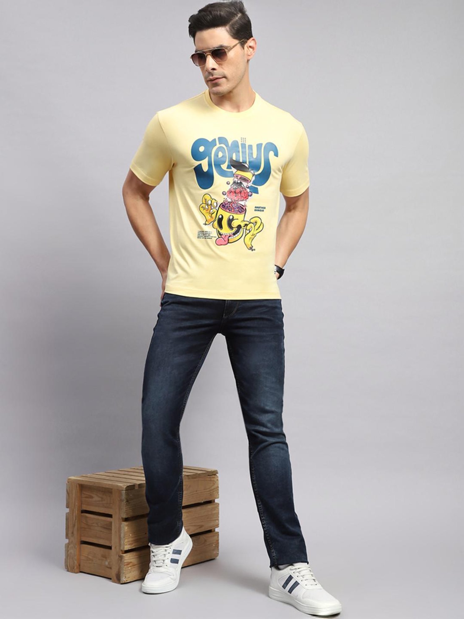 Rock.it Yellow Cotton Regular Fit Printed T-Shirt
