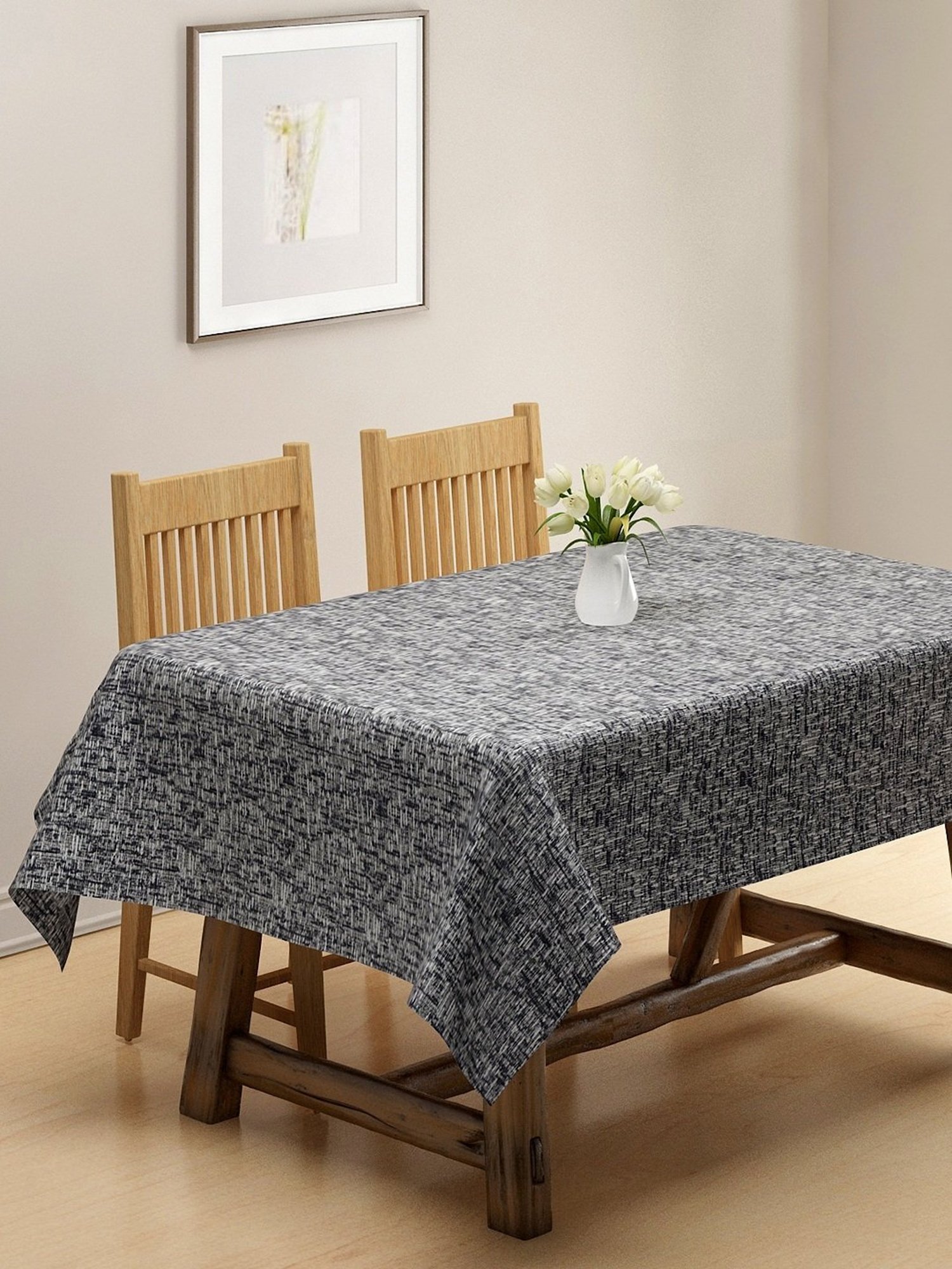 Klotthe Solid Grey 300 TC Cotton Rectangle 6-Seater Table Cover