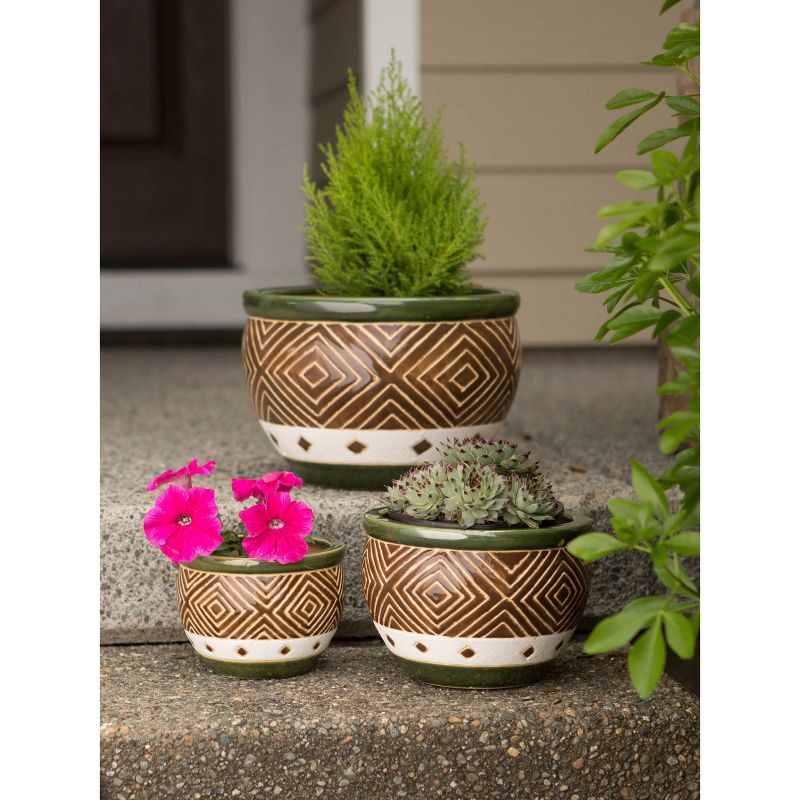 Set of 3 Indoor/Outdoor Ceramic Planters Jade - Zings & Thingz
