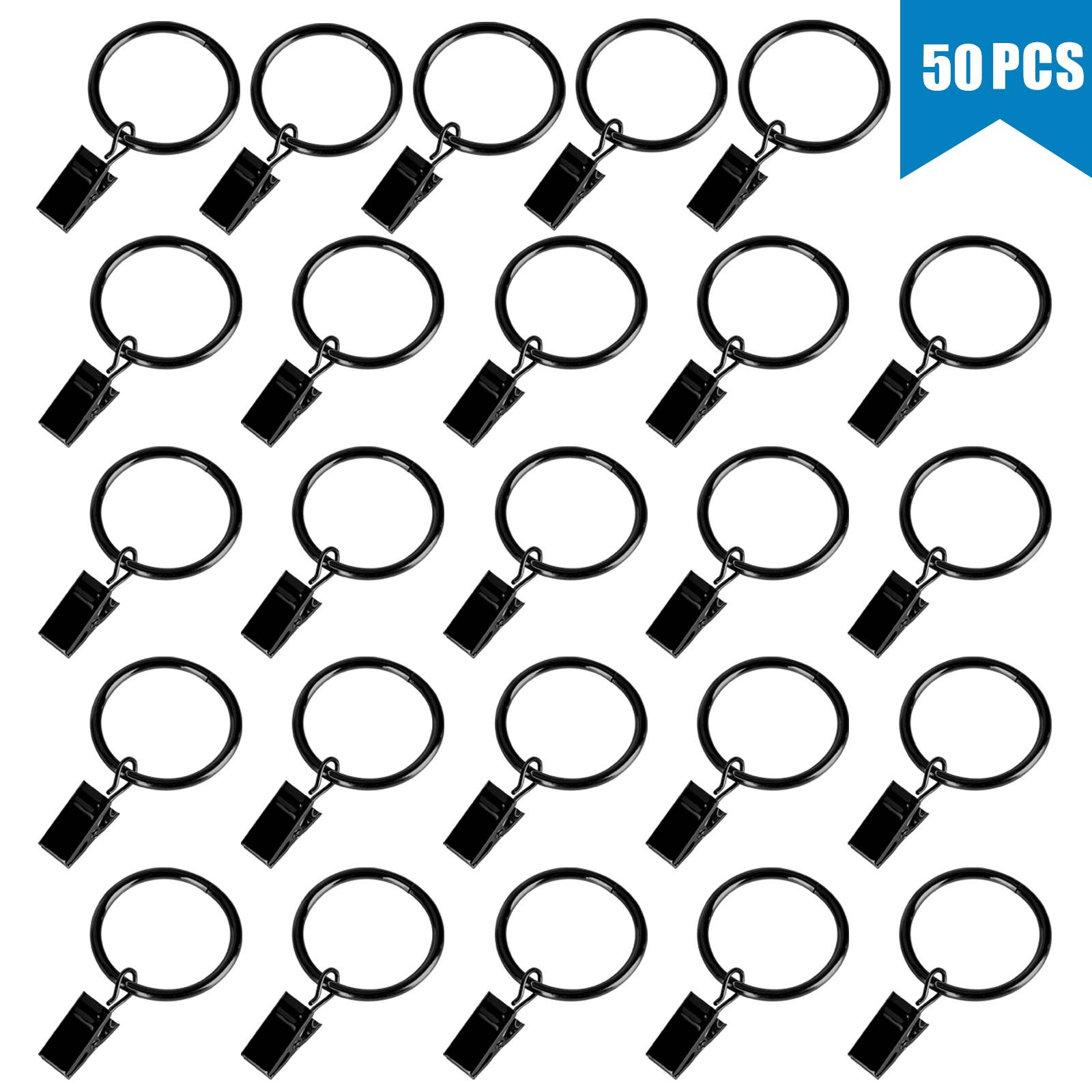 Vintage Metal Curtain Rod Hanging Dry Rings Clamps With Clips Black/Silver