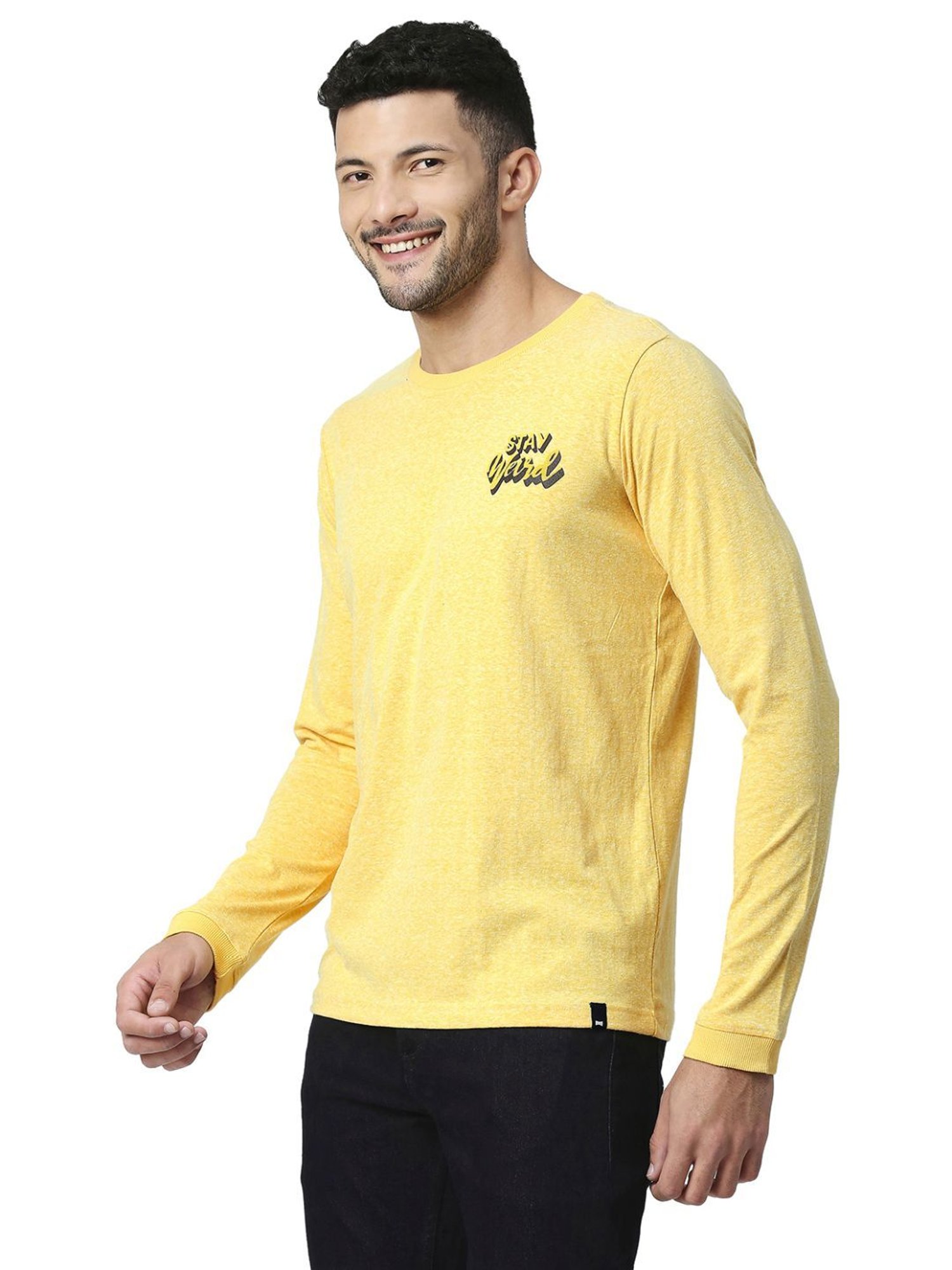 Basics Yellow Slim Fit Printed T-Shirt
