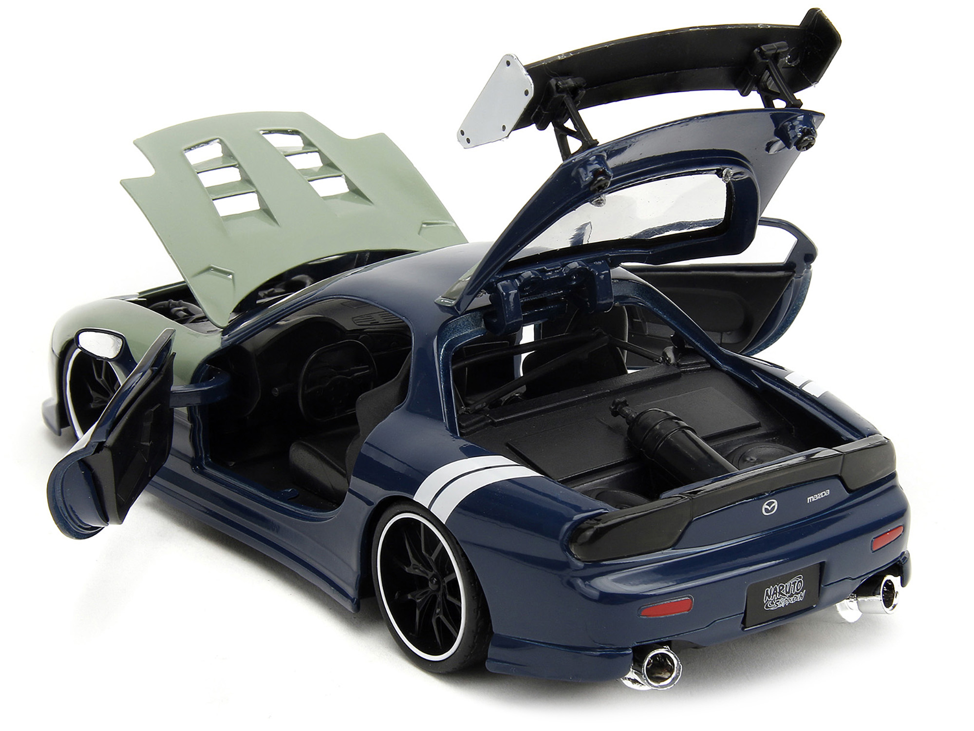 1993 Mazda RX-7 Candy Blue Metallic with Graphics and Chun-Li Diecast Figure "Street Fighter" Video Game "Anime Hollywood Rides" Series 1/24 Diecast Model Car by Jada