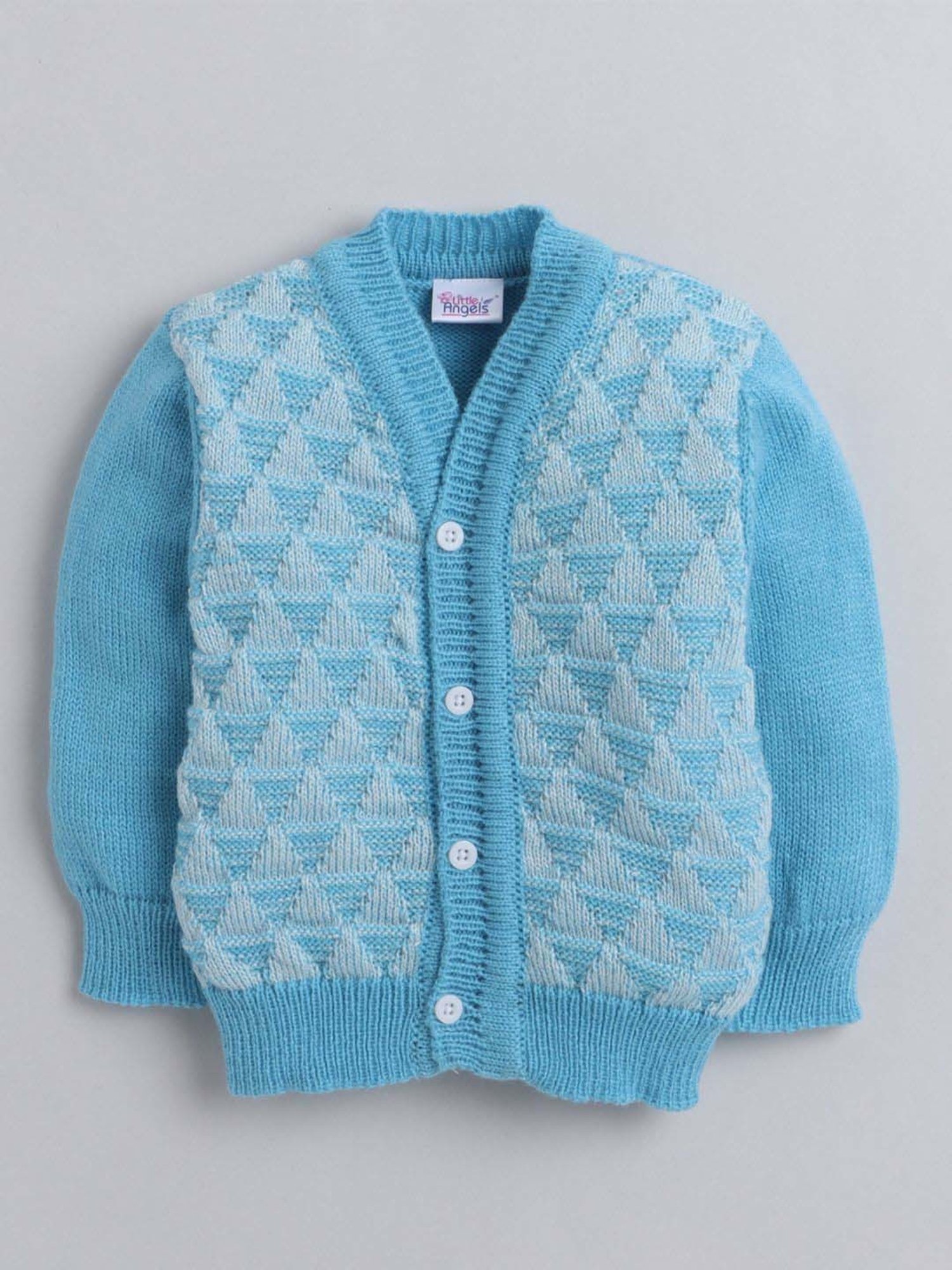 Little Angels Kids Blue Textured Pattern Full Sleeves Sweater Set