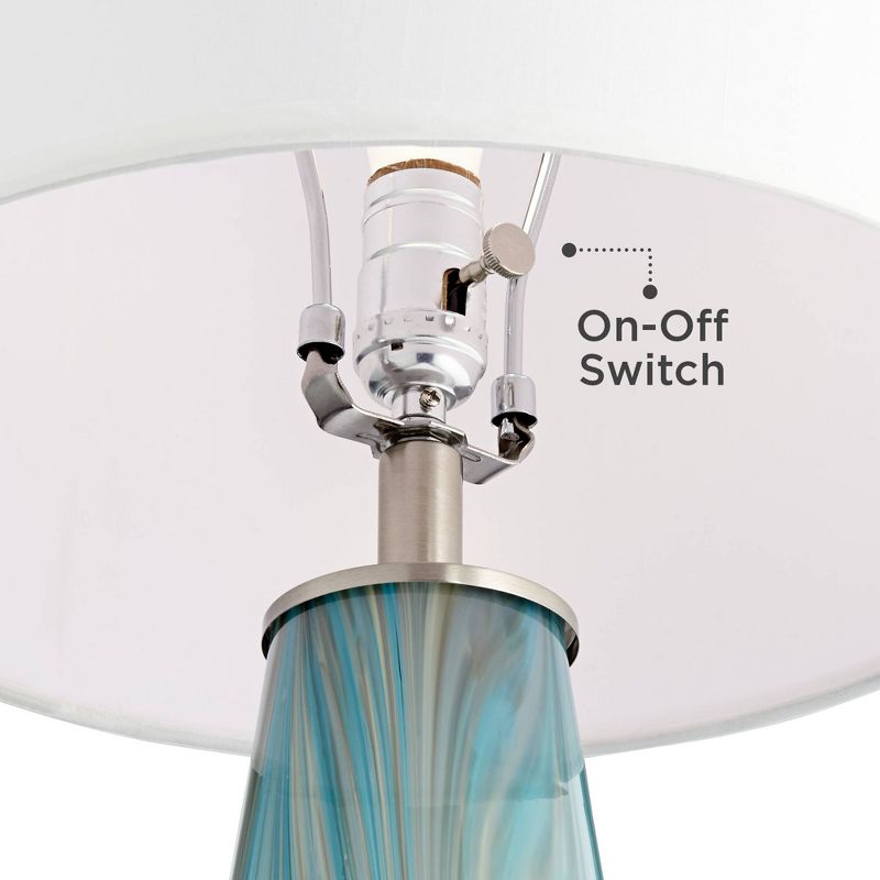 Possini Euro Design Modern Table Lamp Blue Gray Art Glass White Drum Shade Living Room Bedroom Bedside Nightstand Office Family