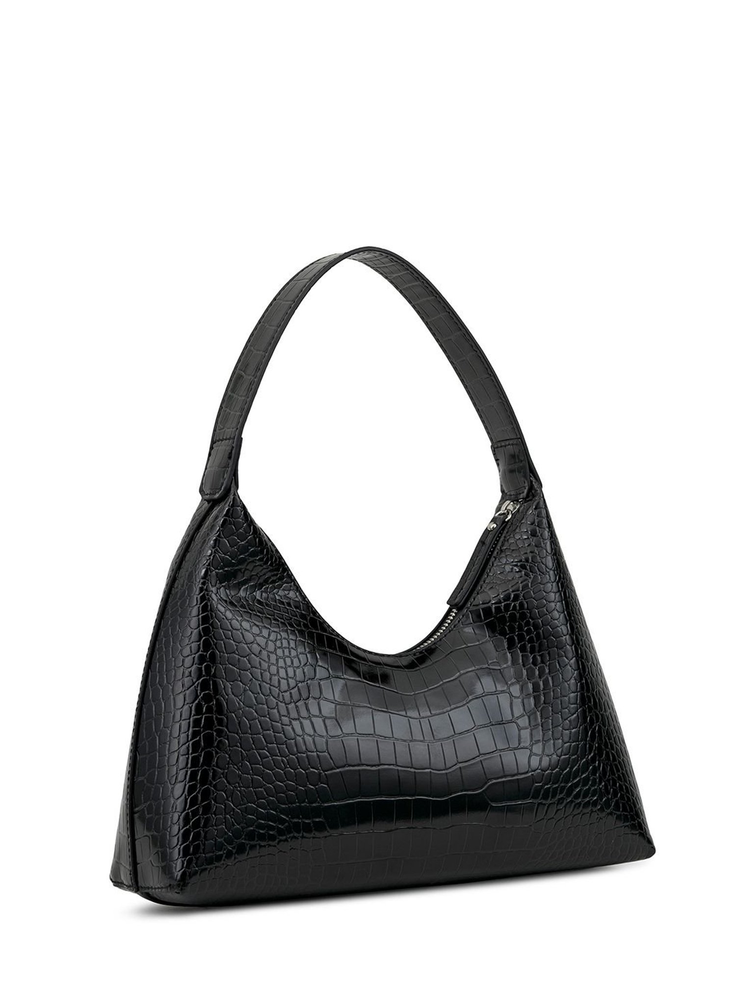 Miraggio Black Textured Medium Shoulder Handbag