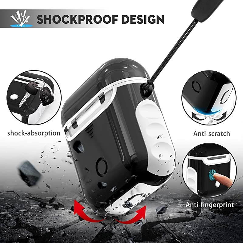 Airpods Case Cover Heavy Duty Hybrid 2 in 1 Shockproof Full Protective Case Hard PC+Soft Rubber Silicone Skin Cover Accessories Kits for Airpods 1Airpods 2 BlackampWhite