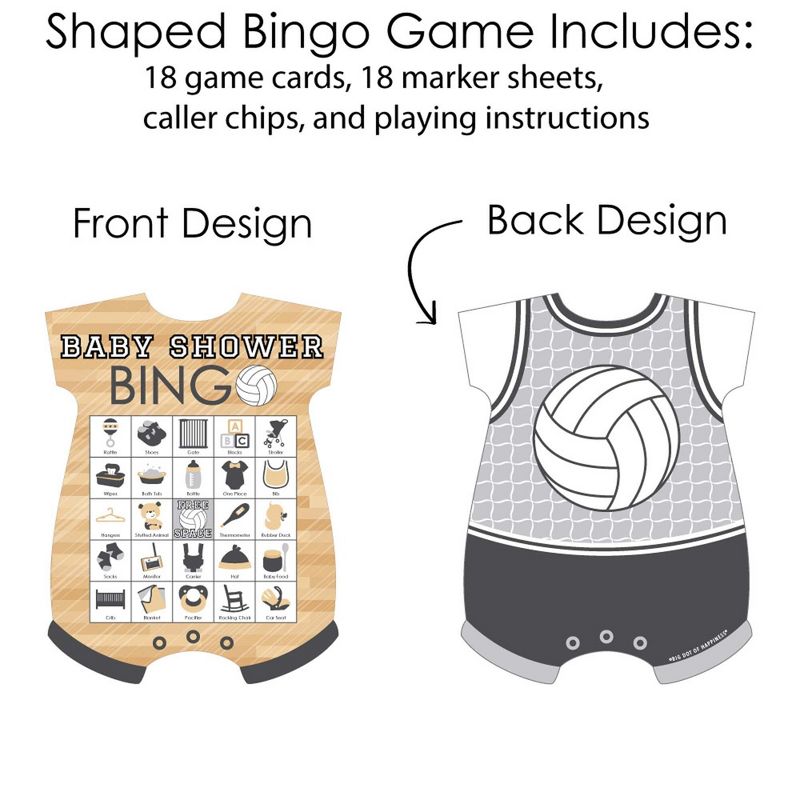 Big Dot of Happiness Bump, Set, Spike - Volleyball - Picture Bingo Cards and Markers - Baby Shower Shaped Bingo Game - Set of 18