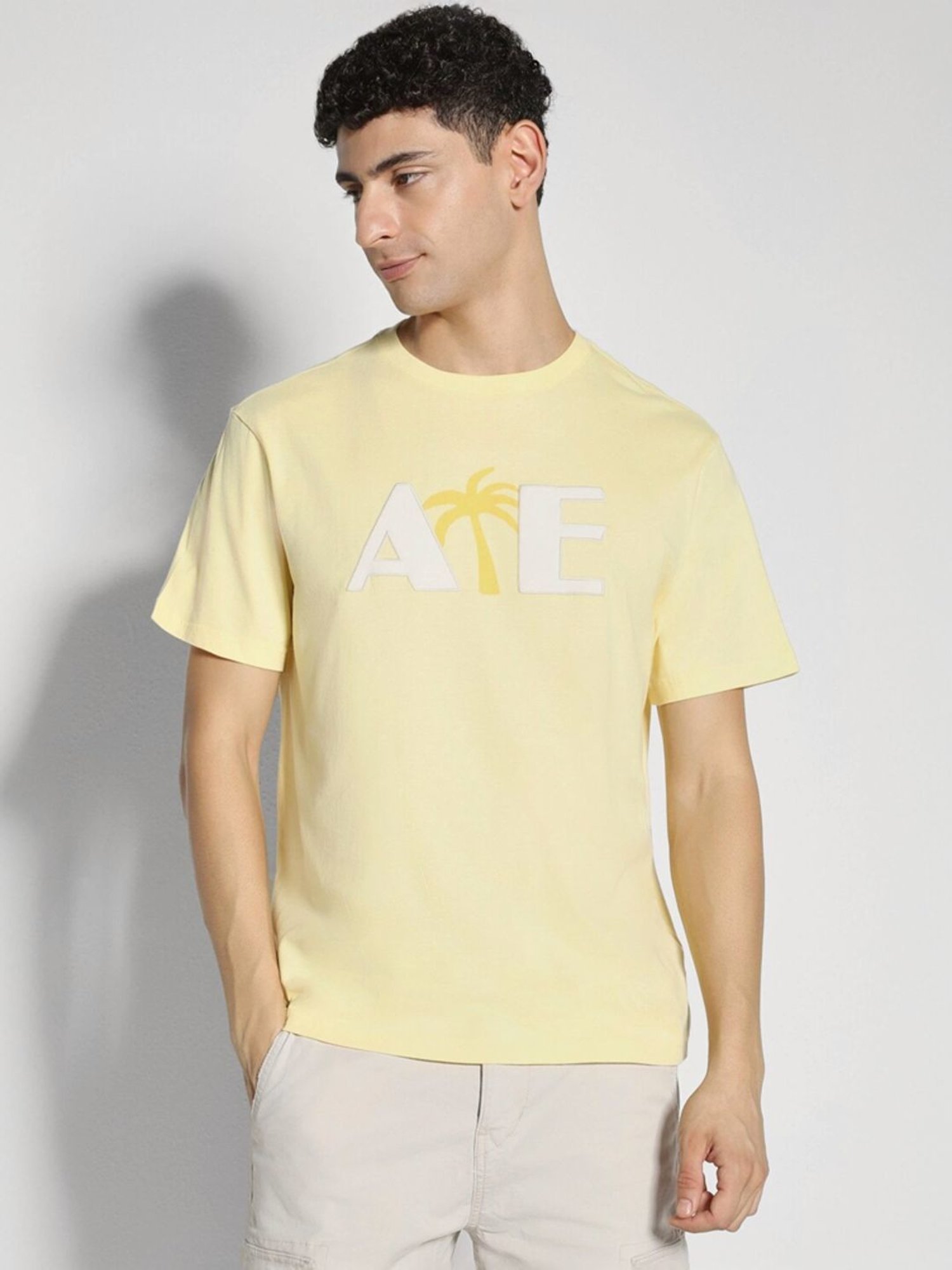 American Eagle Yellow Cotton Regular Fit Printed T-Shirt