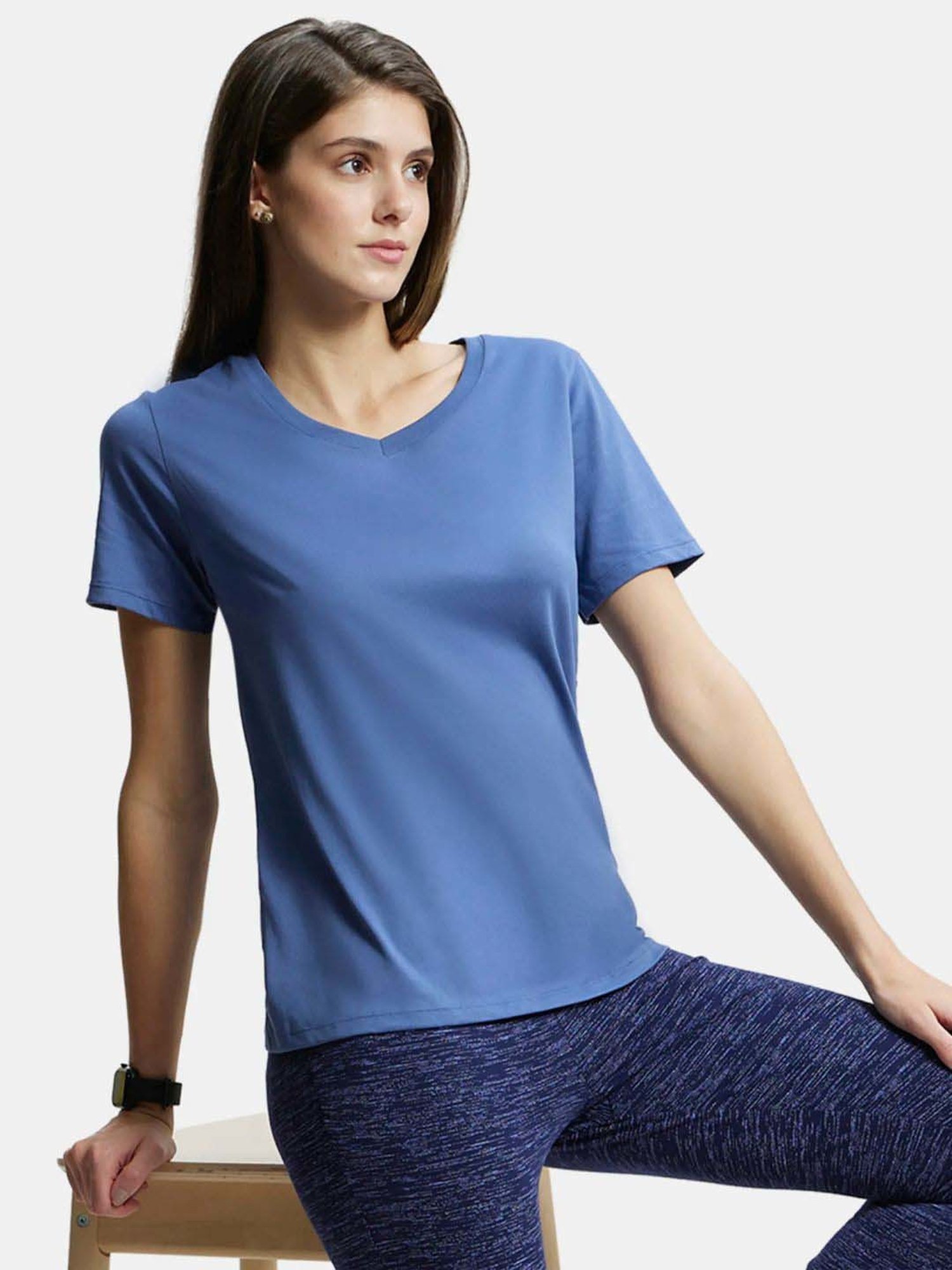Jockey AW88 Women's Super Combed Cotton Rich Relaxed Fit Solid Curved Hem Styled Half Sleeve T-Shirt
