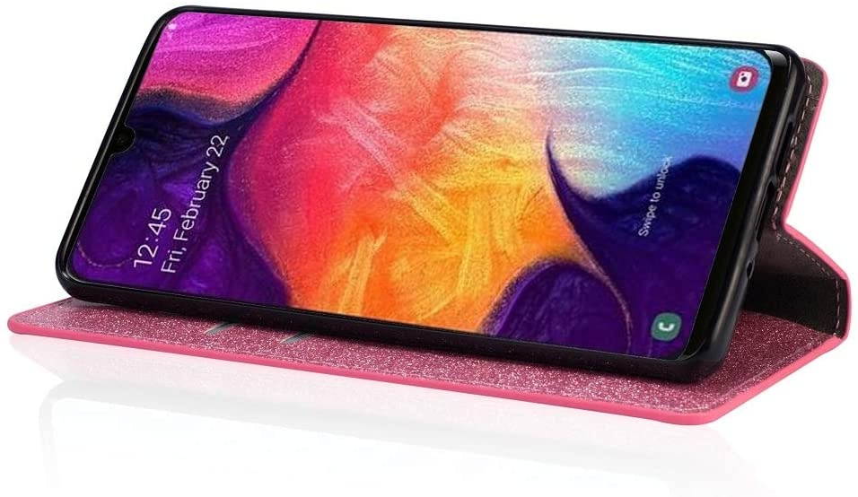 Amocase Glitter Case with 2 in 1 Stylus for Samsung Galaxy A30/A20Luxury Diamond 3D Crystal Butterfly Flower Magnetic Wallet Leather Stand Case for Samsung Galaxy A30/A20 - Pink