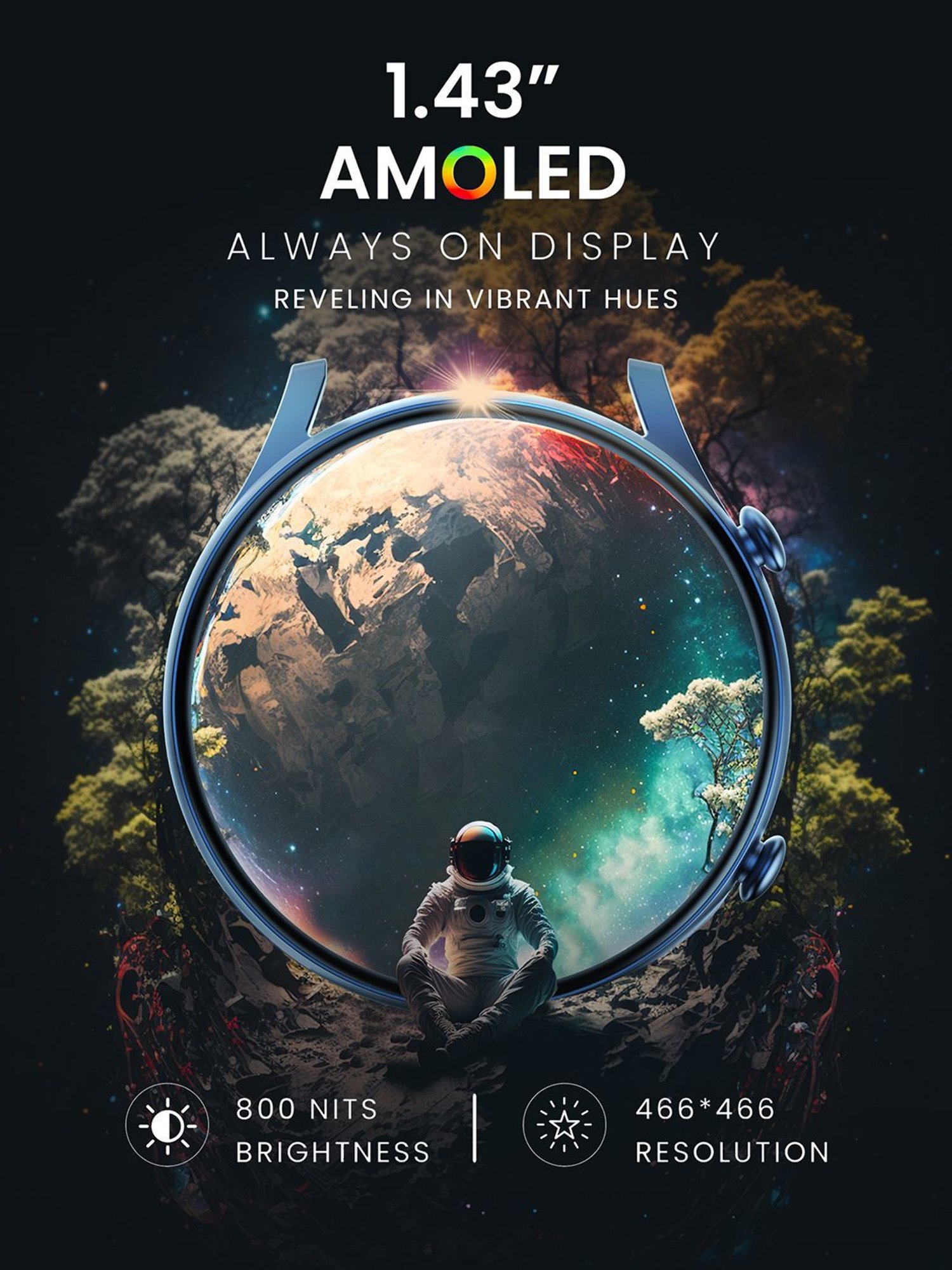 Hammer Glide 1.43 inch AMOLED Display Smartwatch for Men with Bluetooth Calling (Charcoal Black)