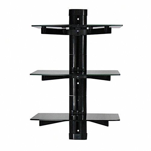 NavePoint Wall Mount Bracket Triple Medium Glass Floating Shelf For DVD DVR VCR Cable Box Receiver Component Mounting Under LCD TV