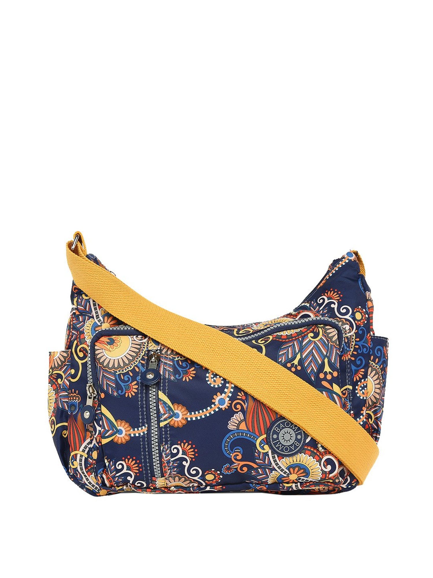 Baomi Blue & Yellow Printed Medium Sling Handbag