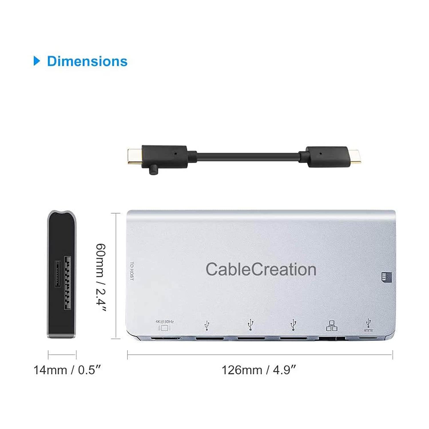 USB C Multiport Adapter, CableCreation USB Type C (Compatible Thunderbolt 3) to HDMI 4K + USB 3.0 + Gigabit Ethernet + SD/Micro SD + PD Charging Dock Hub, Space Gray
