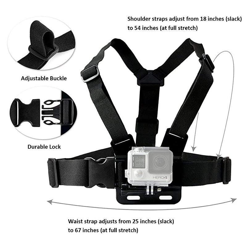 Action Camera Head Strap Chest Harness Belt Mount with Carrying Pouch Compatible with Gopro Hero 8 7 6/AKASO EK7000 Brave 4 V50/Crosstour 4k/Campark/DBPOWER/Dragon Touch Waterproof Camera