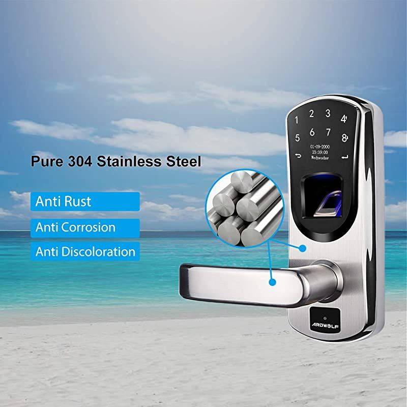 Fingerprint Door Lock with Left-Handle,  A60 Keyless Entry Biometric Auto-Lock Door Locks, Smart Front Door-Lock with Digital Keypads and Key for Garage Home, 304 Stainless Steel