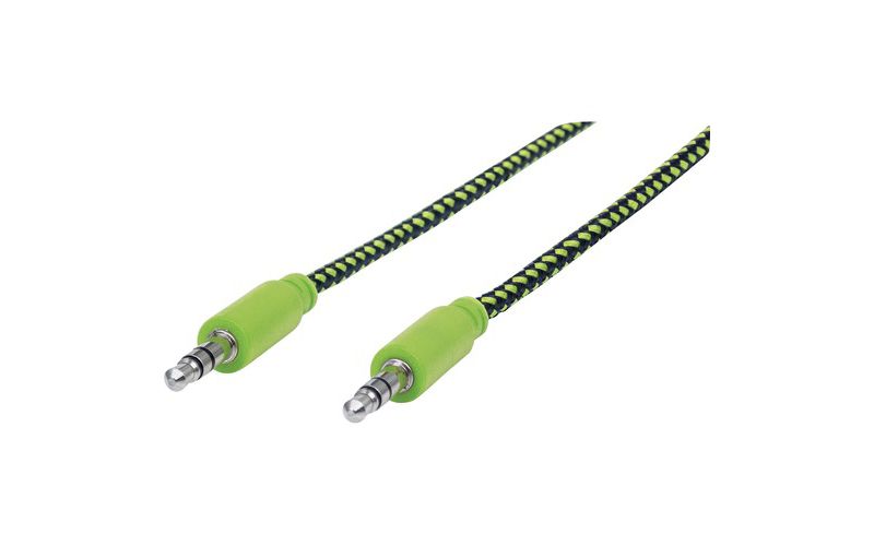 Manhattan 3.5mm Stereo Male to Male Braided Audio Cable, 1.8 m (6 ft), Black/Green