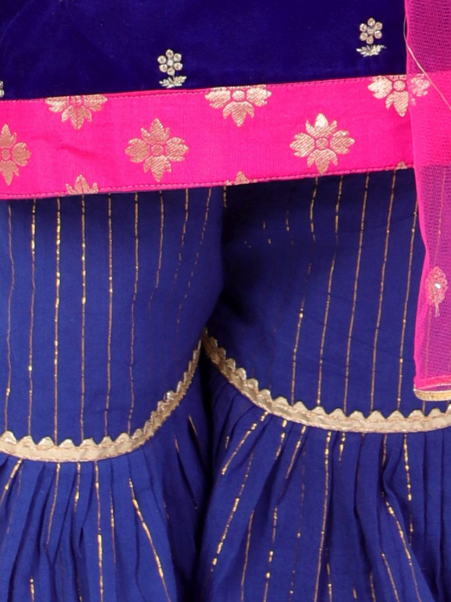 Little Bansi Kids Blue & Rani Embroidered Suit Set