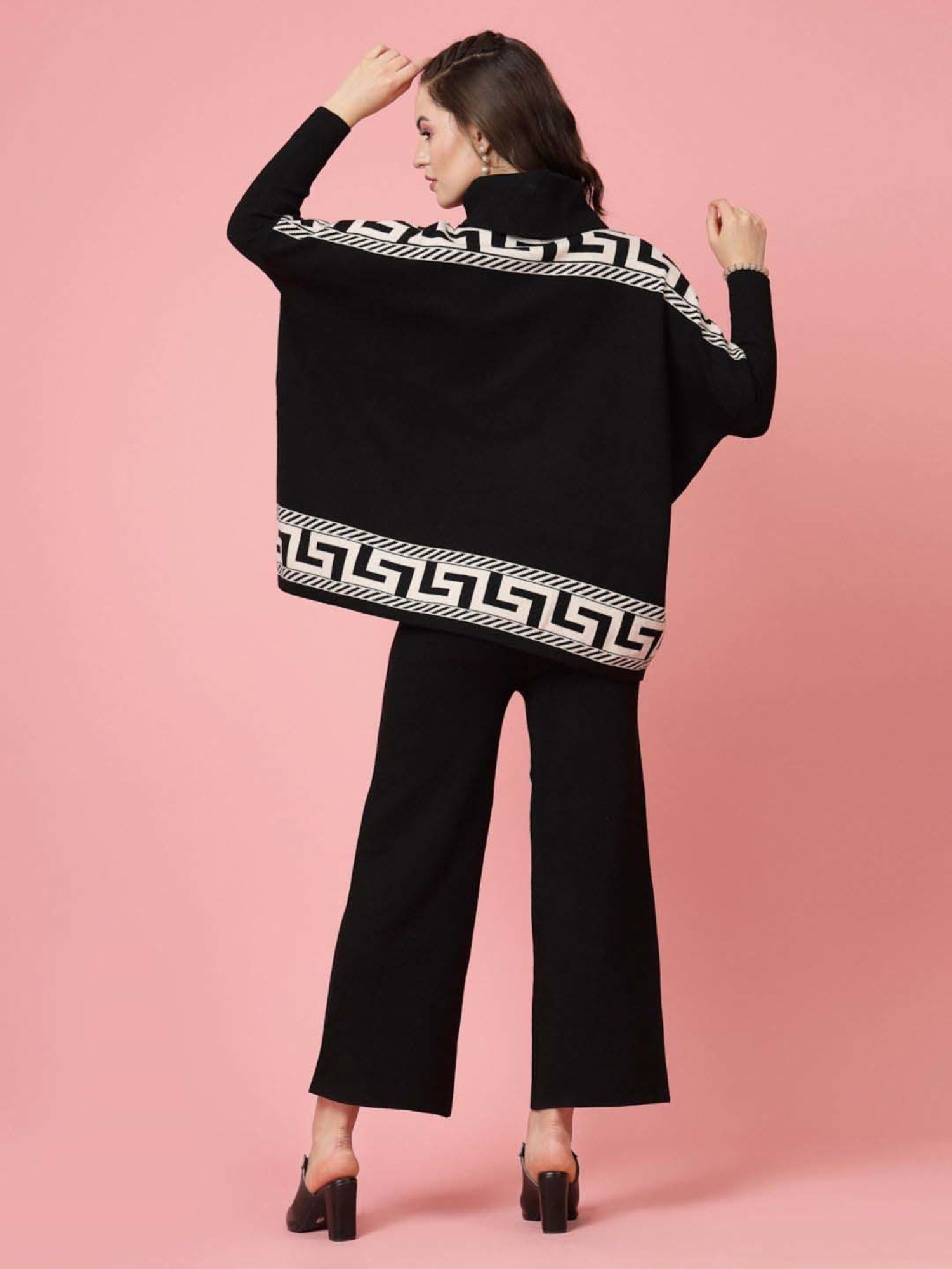 Mafadeny Black Printed Top Pants Set