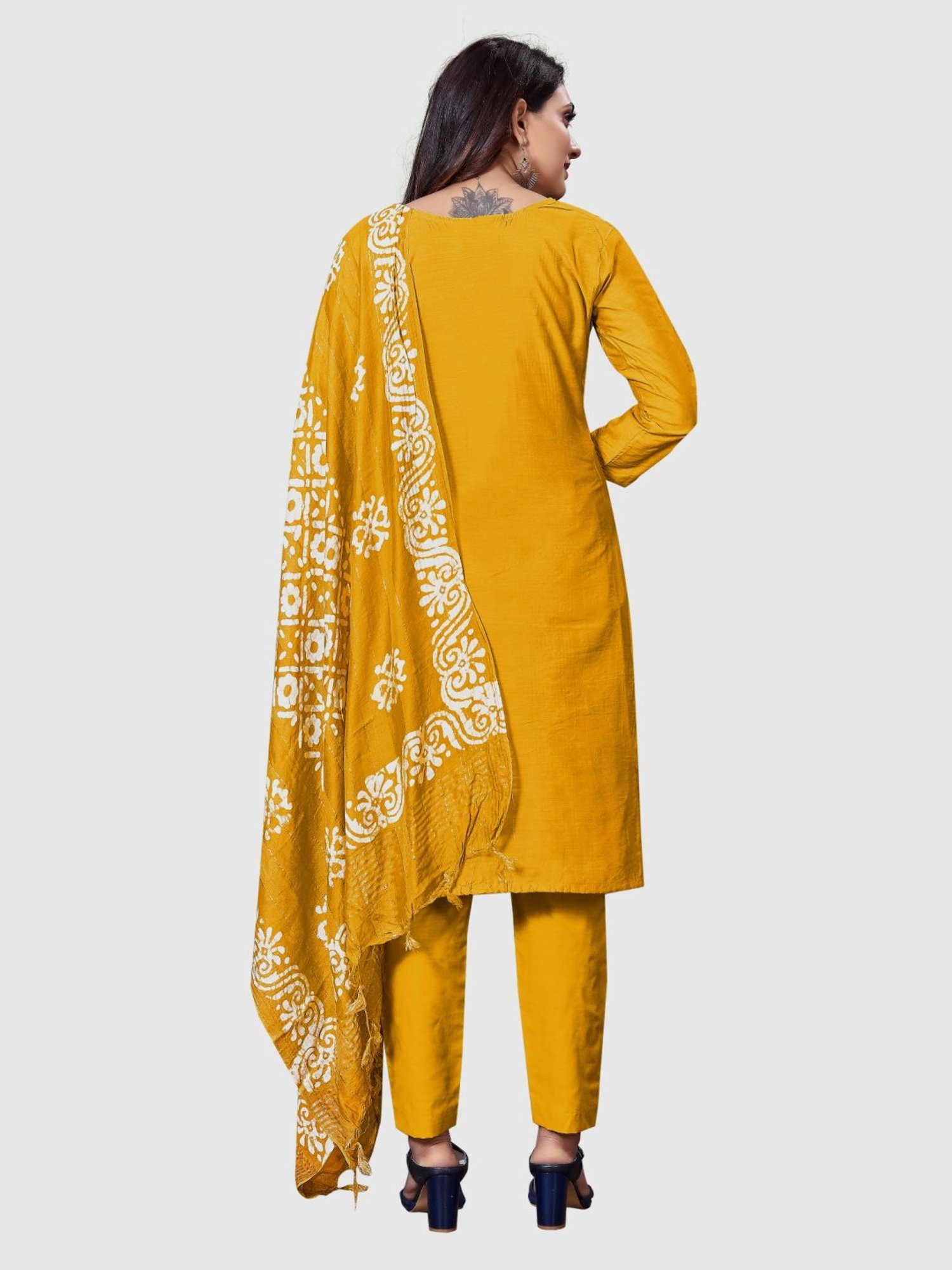 APNISHA Yellow Embroidered Unstitched Dress Material