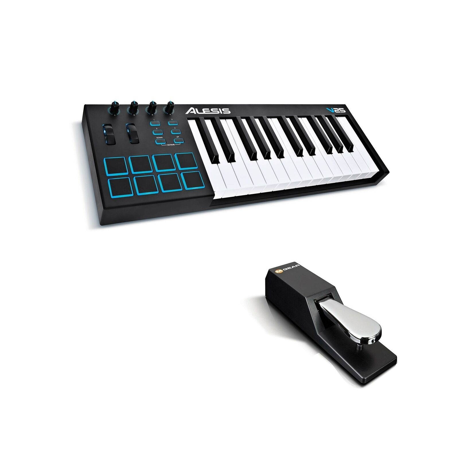 MIDI Controller Bundle | 25 Key USB MIDI Keyboard with 8 Beat Pads, Sustain P...