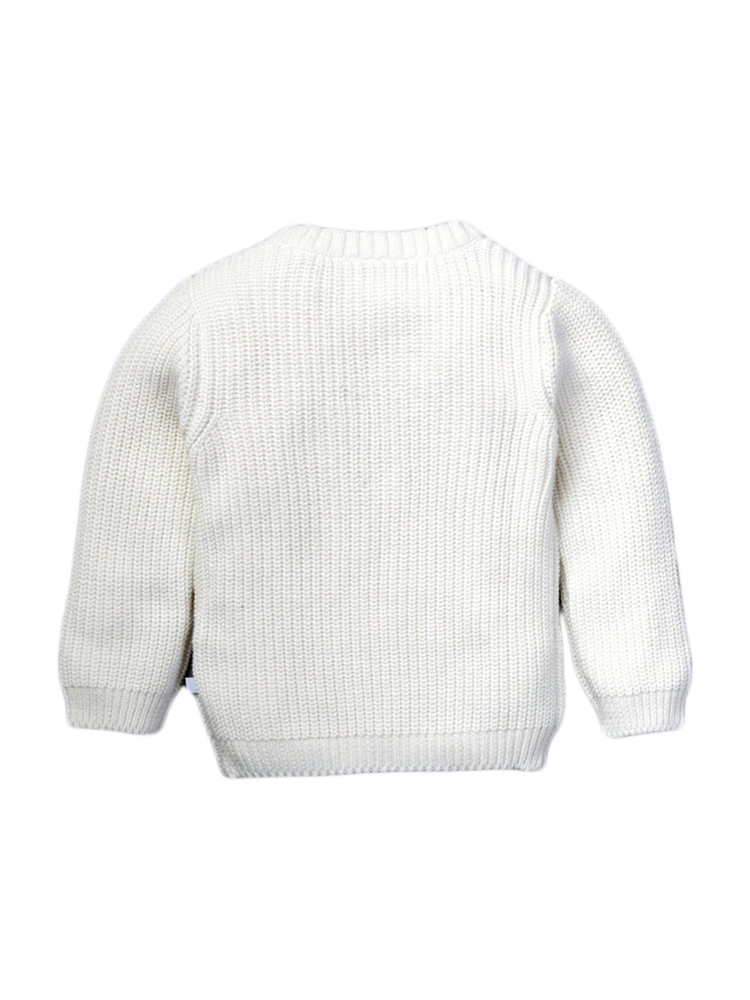 Pranava Kids White Cotton Patch Work Sweater