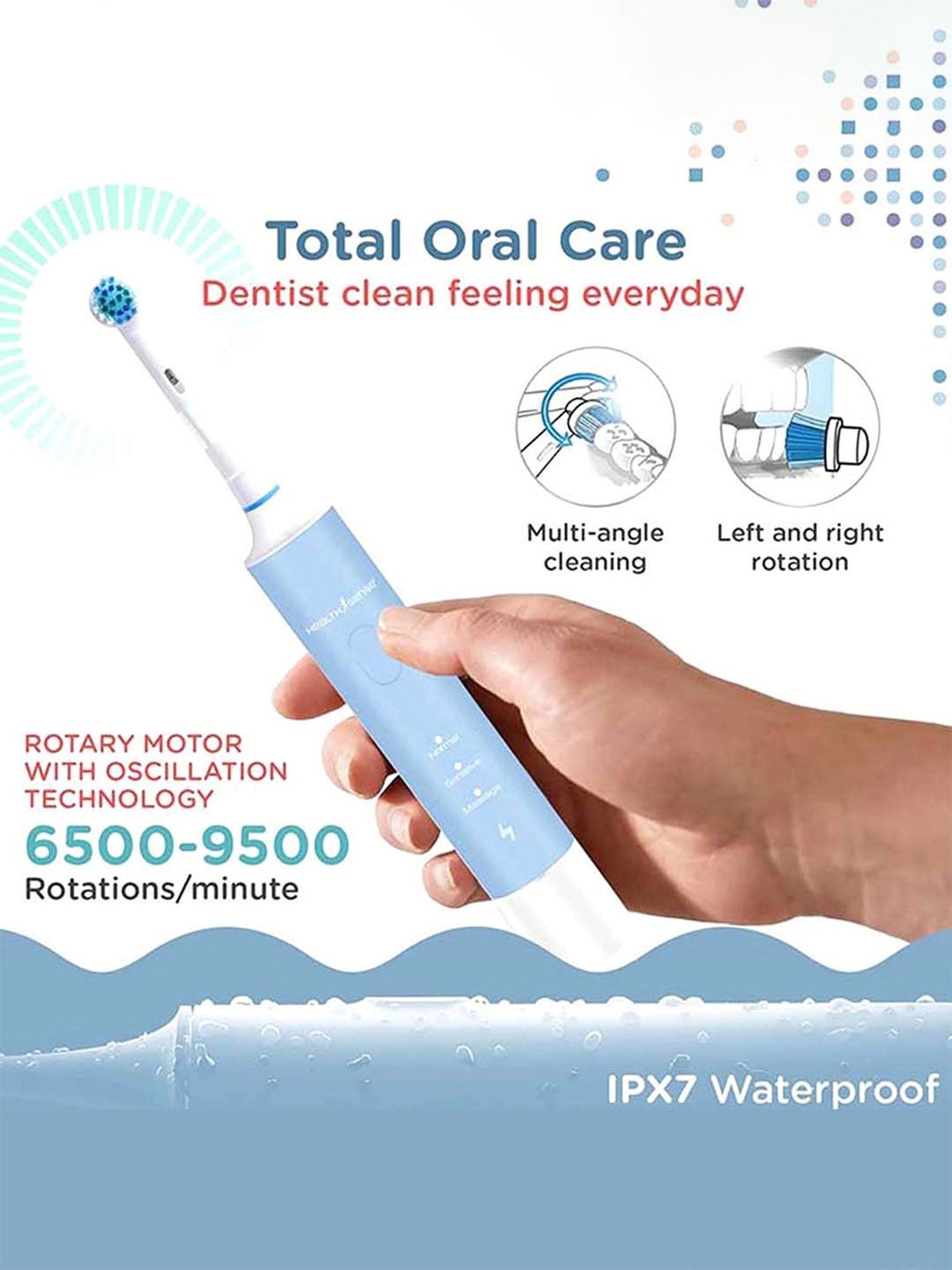 HealthSense Clean-Care ET-711 Rechargeable Rotary Electric Toothbrush (Blue)